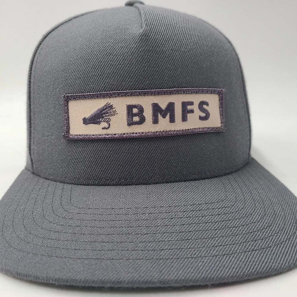 Fly Fishing Hat Snapback Gray Yupoong Wool Blend BMFS Bob Mitchells Fly Shop Men